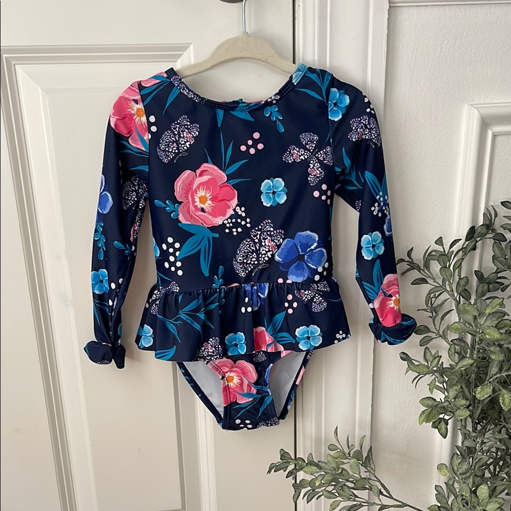 Amazon Kids Floral One Piece Swimsuit - Navy and Pink